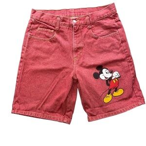 Vintage 90s Mickey Mouse Red Denim Bermuda Shorts Men’s 32 Women’s M USA Made